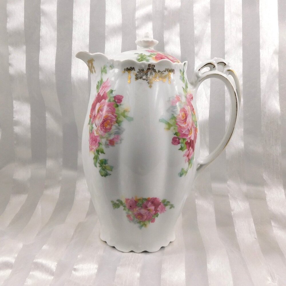 Heinrich & Co. Teapot of Chocolate Pot with Pink Roses # 26876